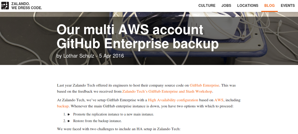 zalando tech blog multi AWS Github Enterprise Backup