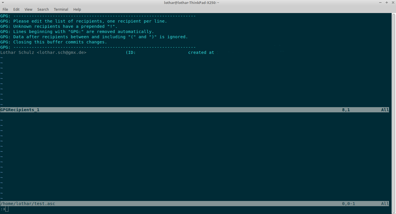 Transparent editing of GPG encrypted files with Vim Lothar Schulz